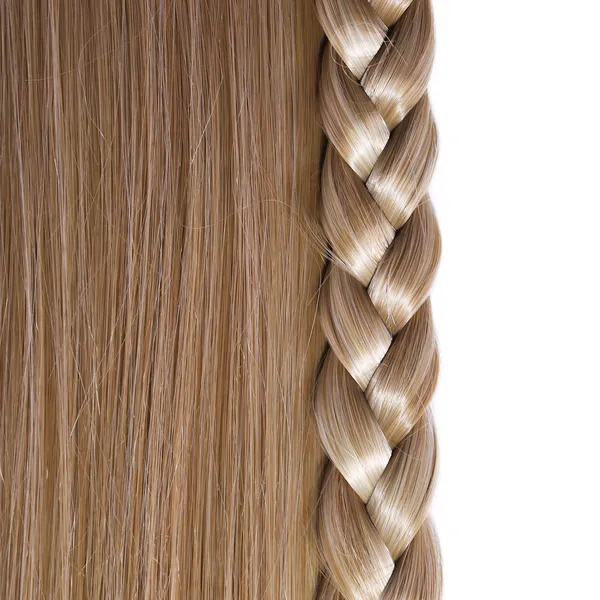 Blonde rechte haren en vlecht of plait geïsoleerd op wit. haar — Stockfoto