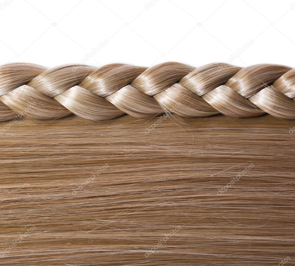 Blonde Straight Hair and Braid or Plait isolated on white. Hair 