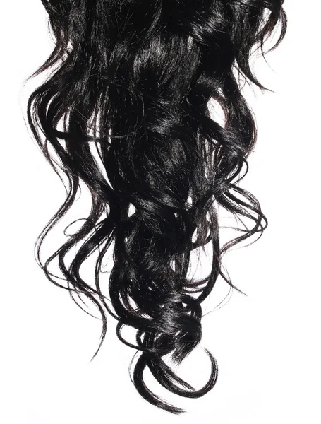 Cabelo preto encaracolado isolado em branco. Morena — Fotografia de Stock