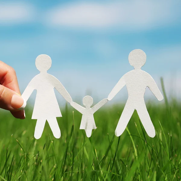 Paper Family on Grass. Concepto familiar —  Fotos de Stock