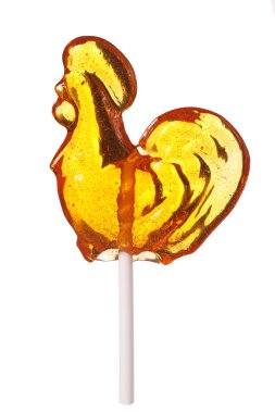 horoz üzerinde beyaz izole şeklinde lolipop şeker. Cocker