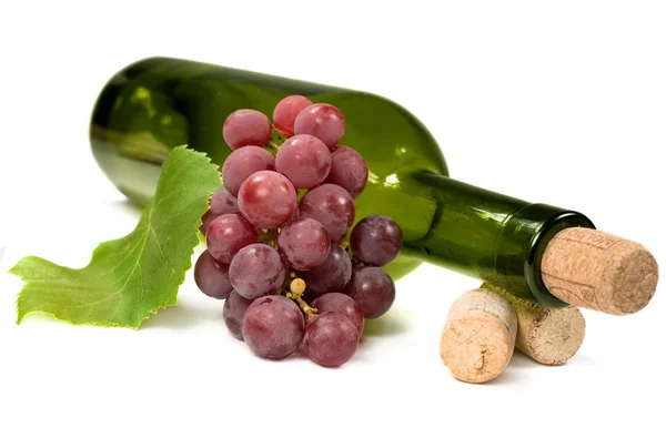 Botella de vino y uvas — Foto de Stock