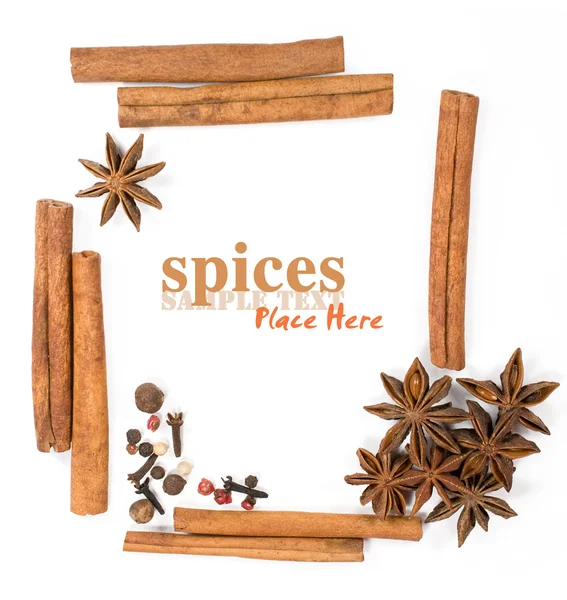 Frame with cinnamon sticks and star anise — Stock Photo, Image