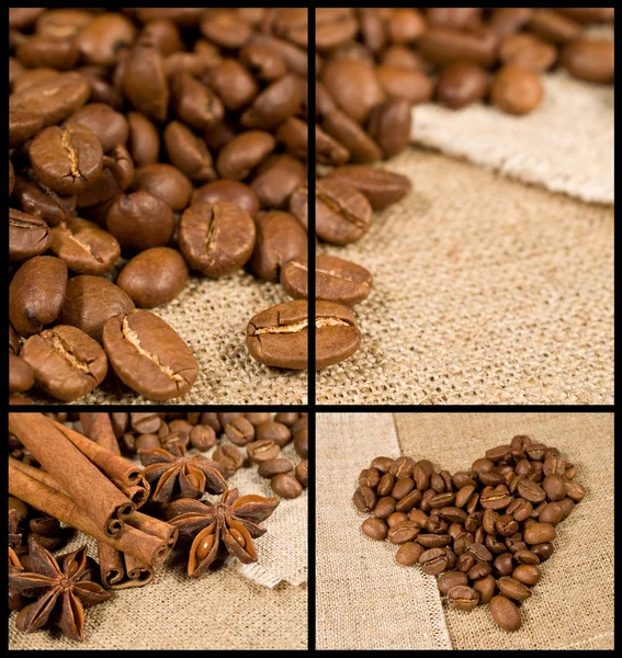 Koffie set met bonen en kaneel — Stockfoto