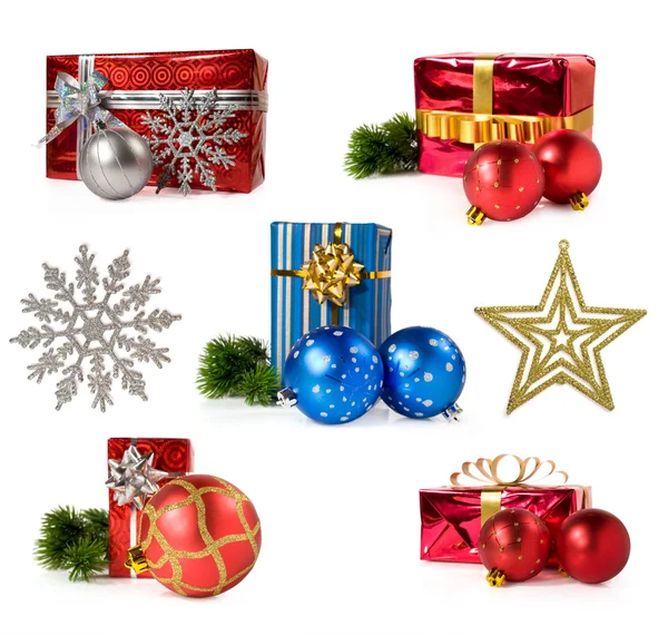Conjunto de regalos y decoraciones navideñas — Foto de Stock