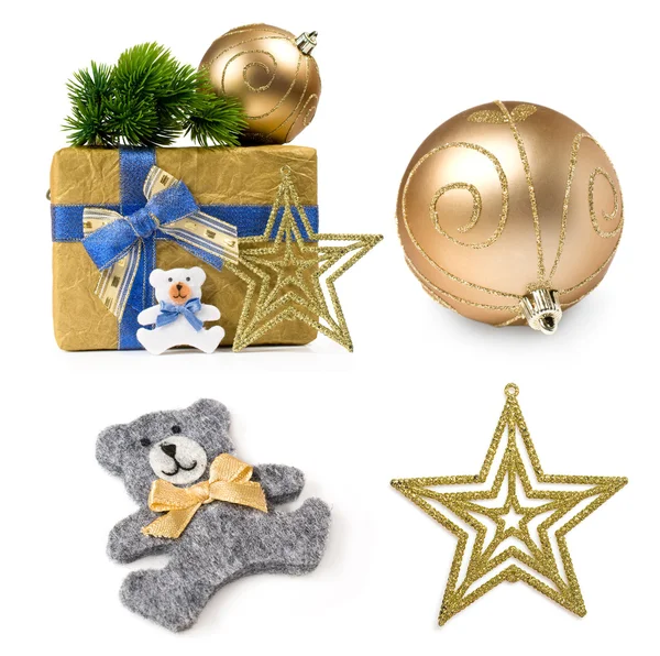 Conjunto de Natal com presentes e decorações — Fotografia de Stock