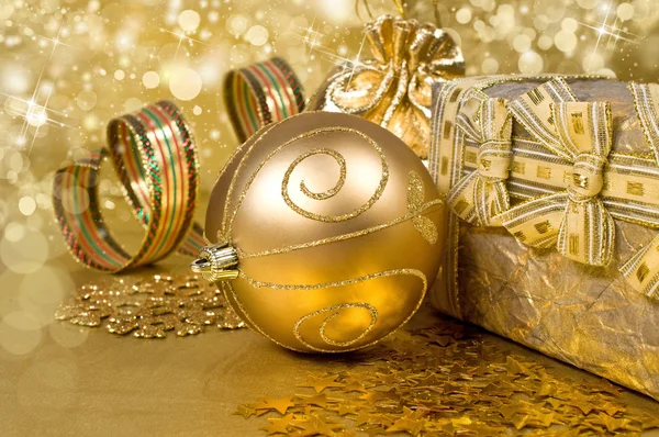 Golden magic Christmas still life — Stock Photo, Image