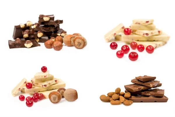 Set di cioccolato con noci e bacche — Foto Stock