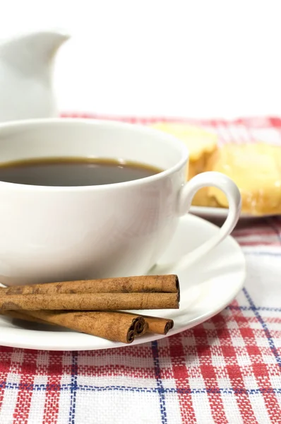 Coffee with cinnamon and toast — Stockfoto