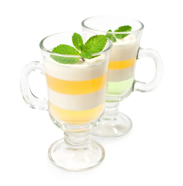 Jelly dessert with mint leaves — Stock Photo, Image