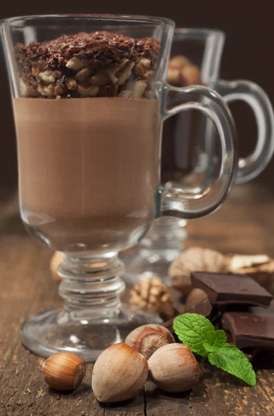 Chocolate mousse with nuts — Stock Photo, Image