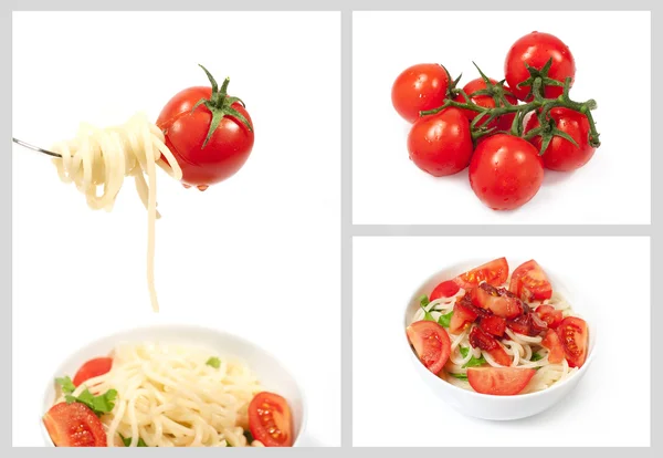 Ensemble de tomates cerises et spaghettis — Photo