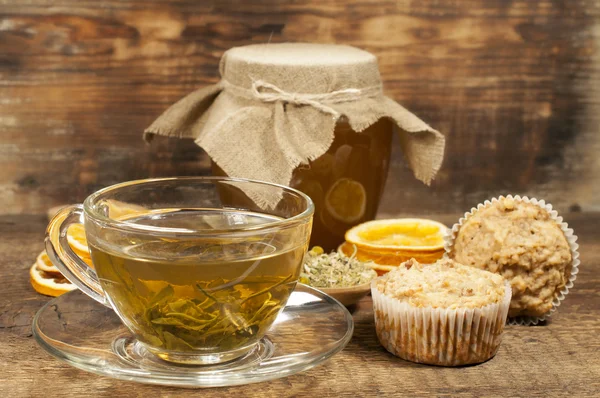 Still life with green tea and honey — Stock Photo, Image