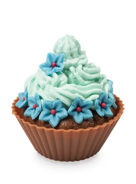 Chocolade cupcake met blauwe crème — Stockfoto