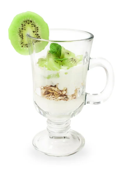 Dessert mit Kiwi, Joghurt und Müsli — Stockfoto