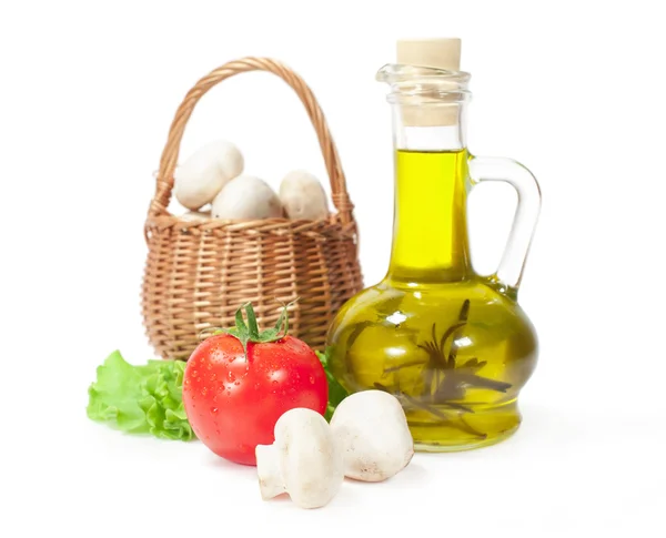 Fresh vegetables and olive oil — Stock Photo, Image