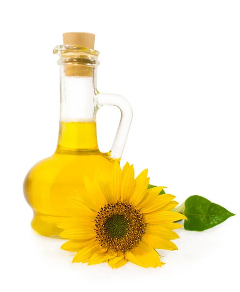 Sunflower oil with flower — Stock Photo, Image