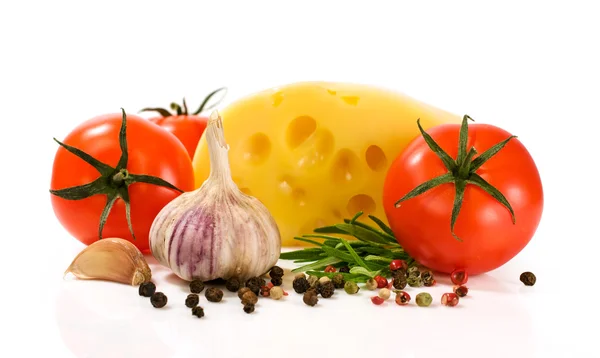 Cheese with tomatoes and spices — Stock Photo, Image