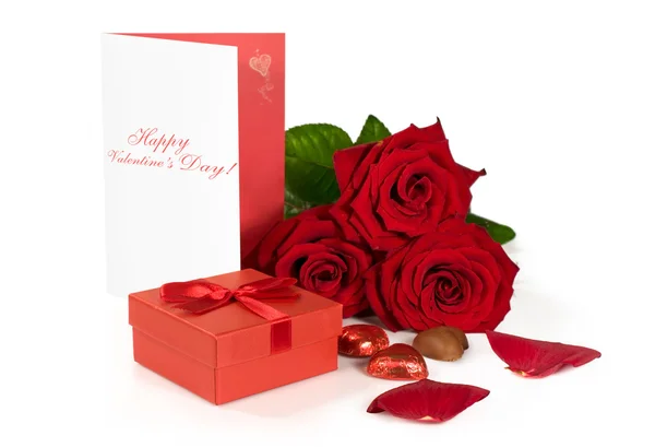 Valentine's Day .Roses and gift — Stock Photo, Image