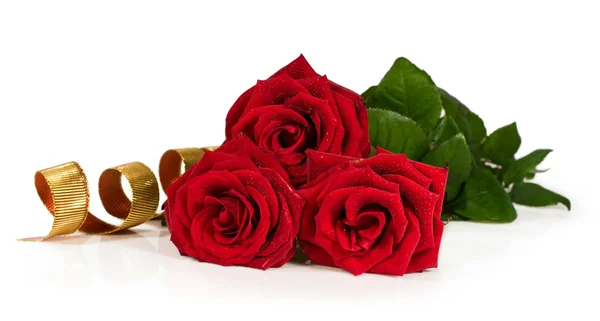 Букет червоних троянд зі стрічкою — стокове фото