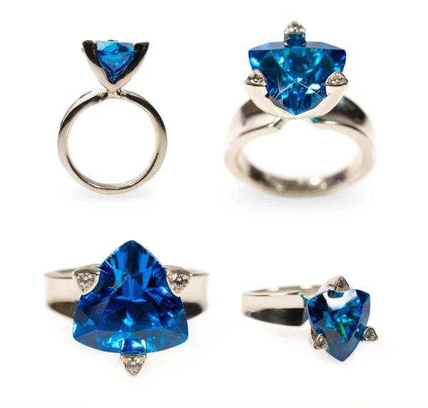 Platinum ring with a sapphire in different angles — Stock Photo, Image