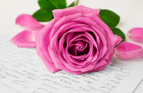 Rózsa és a szerelmes levél közelről — Stock Fotó