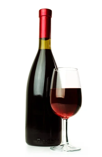 Elegancki kieliszek do wina czerwonego i butelka wina — Zdjęcie stockowe