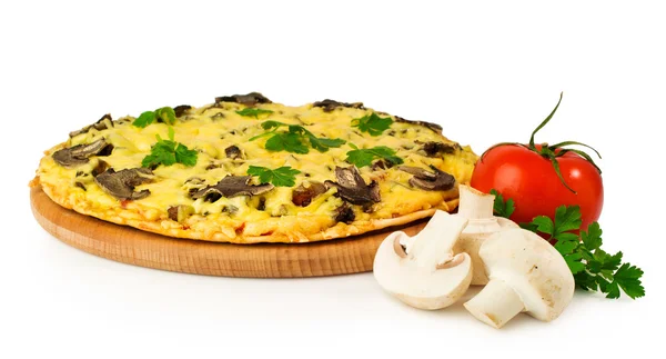 Vegetarian pizza with mushrooms, tomatoes and cheese — Stock Photo, Image
