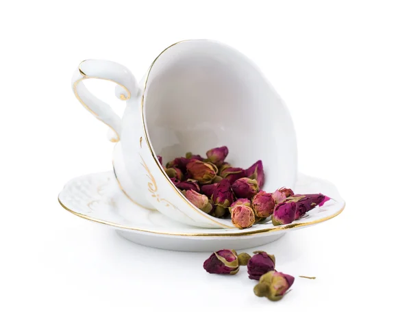 Porcelain cup with buds of roses — Stock Photo, Image