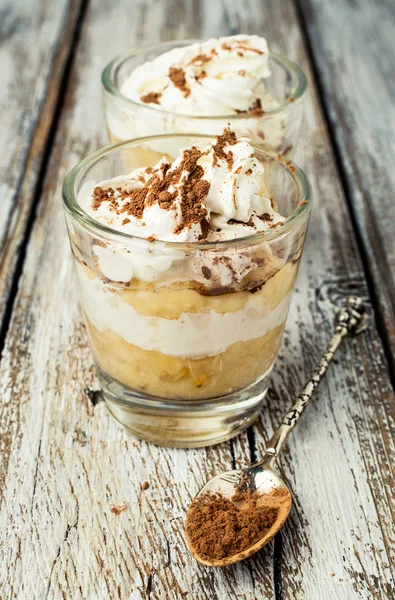 Banana dessert with whipped cream — Stock Photo, Image