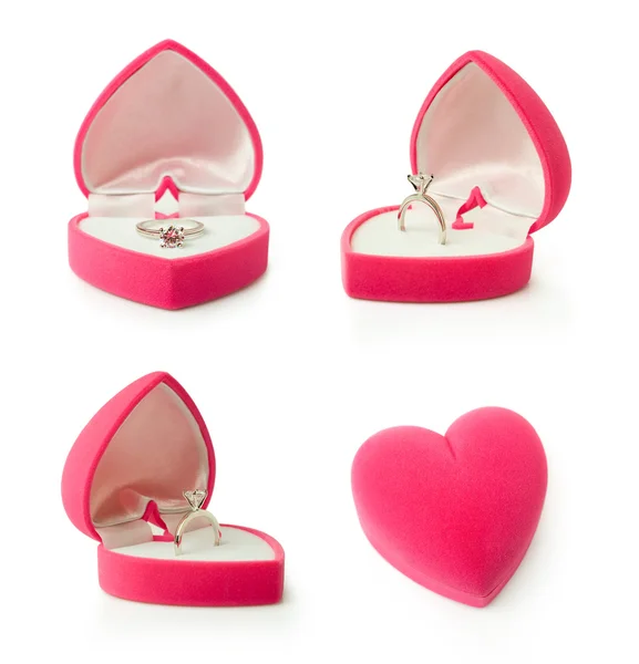 Gift box with heart shaped engagement ring — Stock Photo, Image