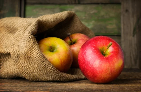 Red ripe apples in a bag — Stock Photo, Image