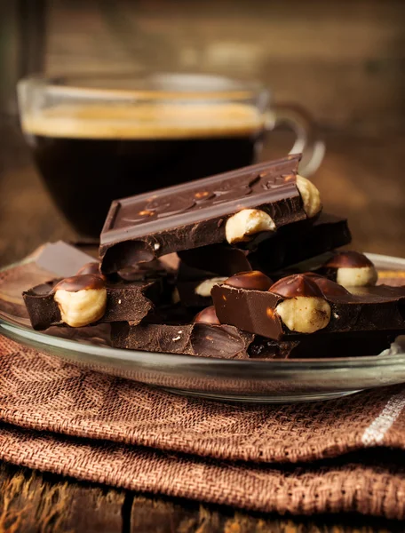 Black chocolate with nuts — Stock Photo, Image
