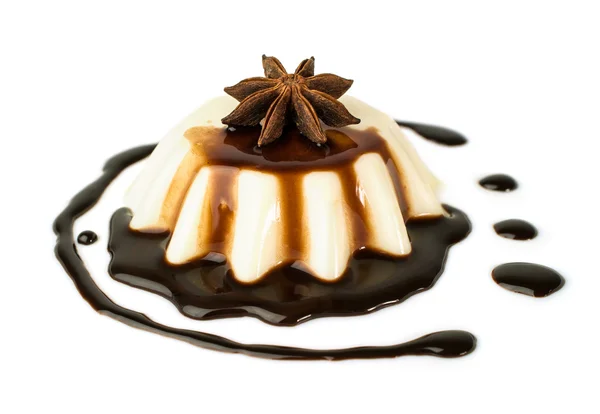Pudding with chocolate topping — Stock Photo, Image