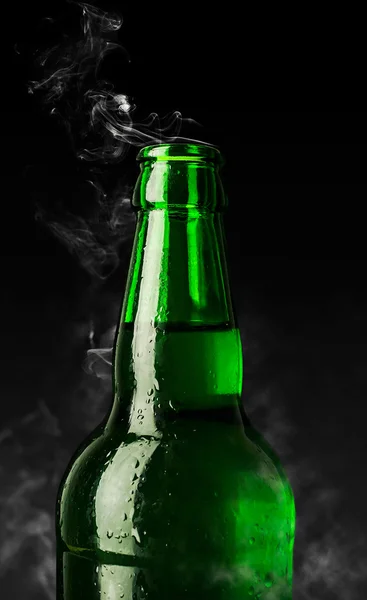 Green bottle of chilled beer — Stock Photo, Image