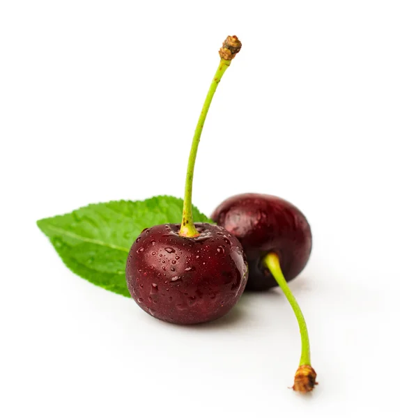 Ripe cherries with leaf — Stock Photo, Image