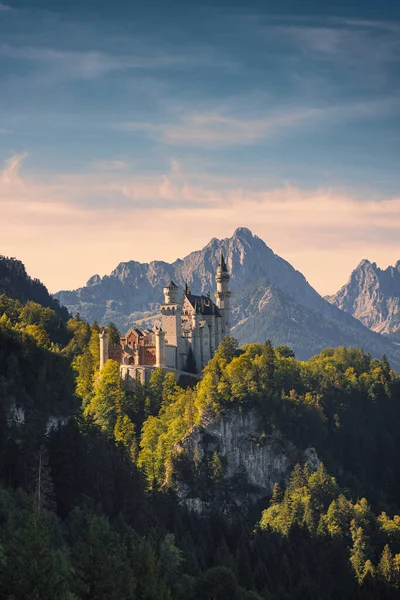 Paesaggio Pittoresco Con Castello Neuschwanstein Sullo Sfondo Delle Montagne Alp — Foto Stock