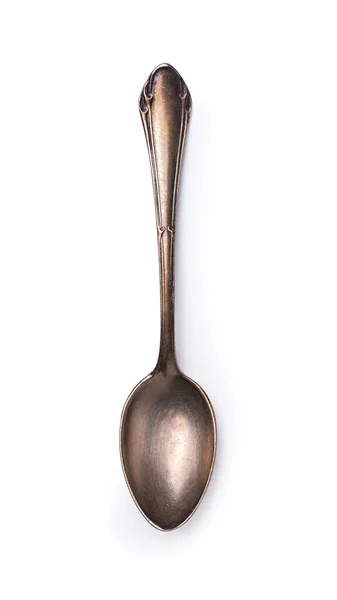 Top View Vintage Silver Spoon Silverware Isolated White Background — Stock Photo, Image