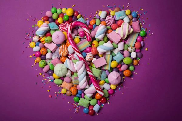 Multicolored Sweet Bright Heart Dragee Candies Lollipops Marshmallows Valentine Day — Stock Photo, Image