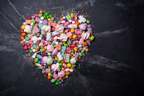 Coeur Multicolore Doux Lumineux Dragee Bonbons Sucettes Guimauves Pour Saint — Photo