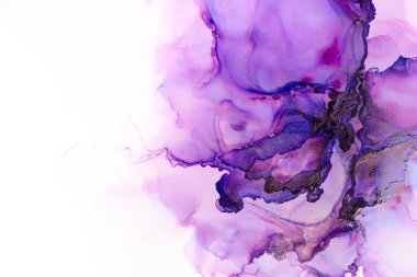 Mor alkol mürekkebi, soyut doku ve moda duvar kâğıdının yakın çekimi. Tasarım projesi için arkaplan olarak davet veya tebrik kartları, poster, sunum