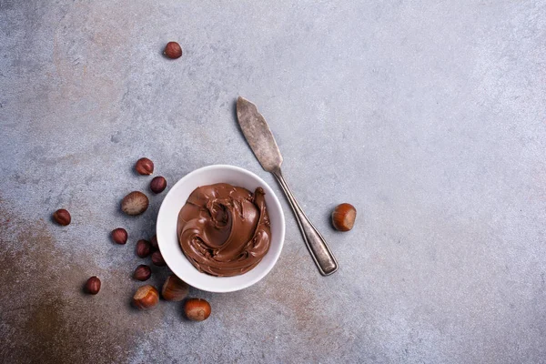 Delicious Chocolate Cream Brown Nut Butter Paste Whole Hazelnut Ingredient — Stock Photo, Image