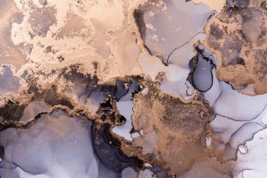 Gri ve altın renkli alkol mürekkebi, soyut dokular, moda duvar kağıtları. Tasarım projesi için sanat davetiye, poster, sunum için arkaplan