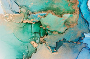 Mavi ve yeşil alkol mürekkebi, soyut doku, modaya uygun duvar kağıdı. Tasarım projesi için sanat davetiye, poster, sunum için arkaplan