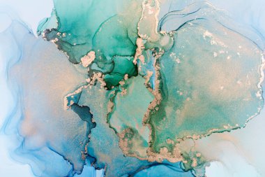 Mavi ve yeşil alkol mürekkebi, soyut doku, modaya uygun duvar kağıdı. Tasarım projesi için sanat davetiye, poster, sunum için arkaplan