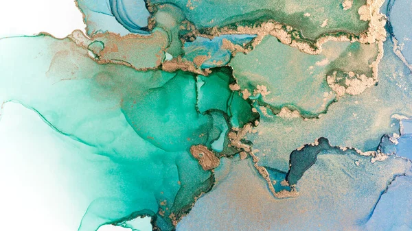 Close Blue Green Alcohol Ink Abstract Texture Trendy Wallpaper Art — Stock Photo, Image