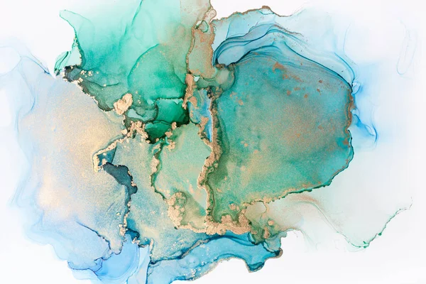 Close Blue Green Alcohol Ink Abstract Texture Trendy Wallpaper Art — Stock Photo, Image