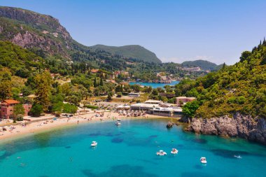 Landscape of the sunny coast Ionian Sea in the Corfu or Kerkyra is a Greek island, Europe