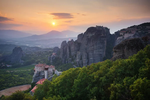 Beautiful Sunset Landscape Amazing Monasteries Meteora Greece — Foto Stock