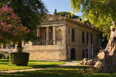Beautifu sunny cityscape with Corfu Museum of Asian Art on the Greek island Kerkyra, Europe